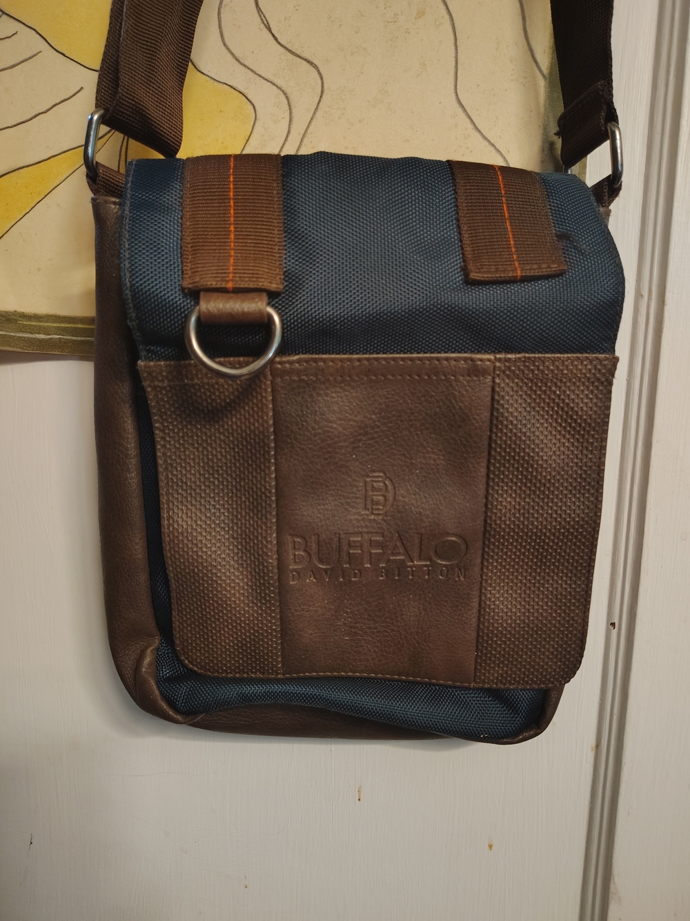 Buffalo David Bitton Blue and Brown Messenger Crossbody Bag Vegan Leather